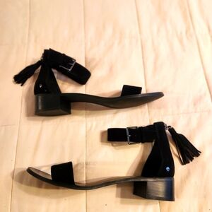 Part & Parcel Sandal, Black Leather, Block Heel Tassel EUC Sz 11 Boho, NYE Party